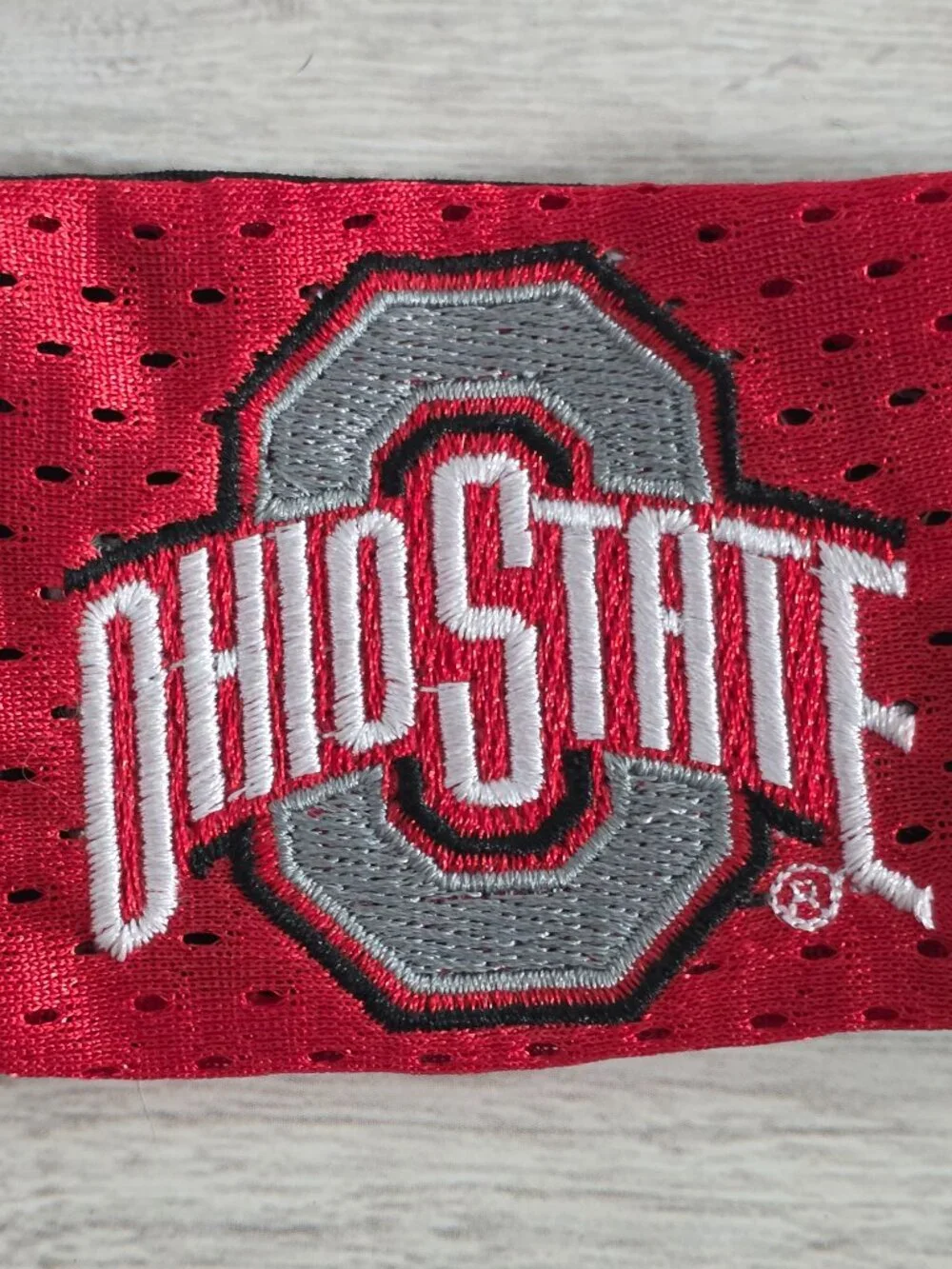 The Ohio State Buckeyes Jersey Headband with embroidered Ohio State.